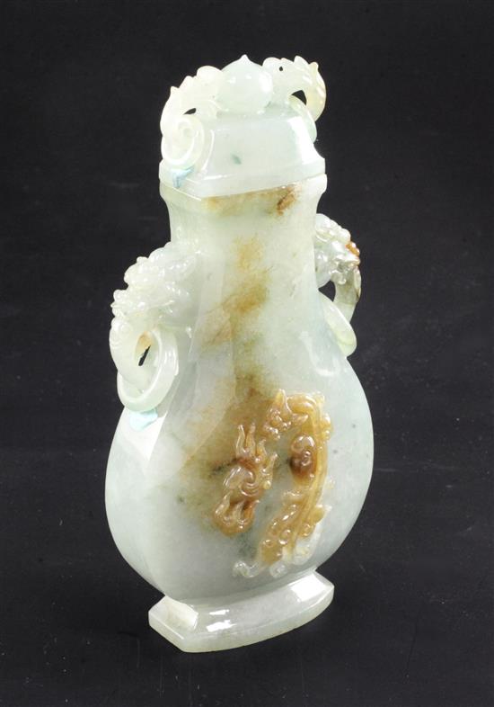 A Chinese jadeite vase and cover, height 16cm